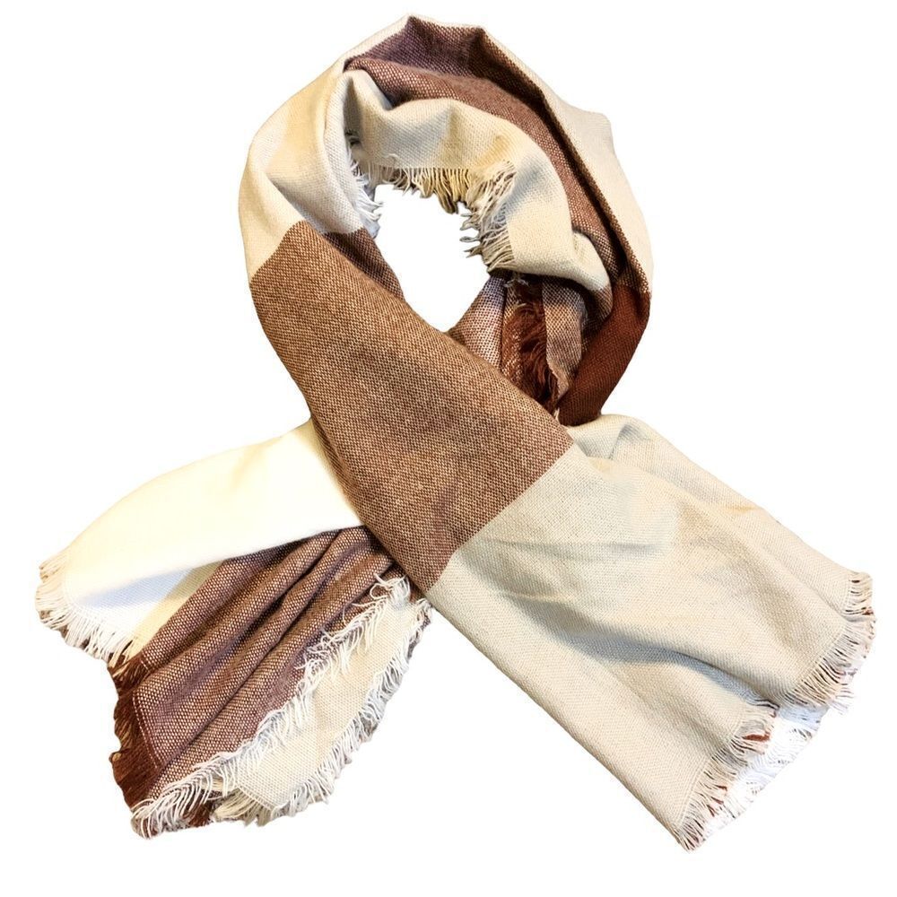 Women’s Tartan Plaid Oversized Blanket Scarf Maroon Beige Cream 56” x 56”